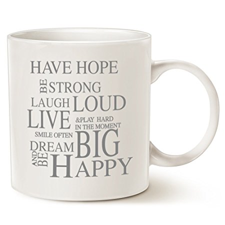 MAUAG Funny Inspirational Coffee Mug Christmas Gifts - Have Hope Be Strong Typography Motivational Quote Ceramic Cup White, 14 Oz by LaTazas