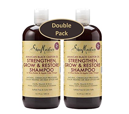 Shea Moisture Jamaican Black Castor Oil Strengthen, Grow & Restore 16.3 oz Shampoo, w/ Shea Butter & Apple Cider Vinegar 13 oz. – Sulfate Free & Color Safe - Value Pack of 2 Each