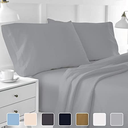 4-Piece Hotel Luxury Bed Sheets - Premium Collection 1800 Series Ultra-Soft Brushed Microfiber Sheet Set - Hypoallergenic - Wrinkle Resistant - Deep Pocket fits upto 16" (Queen, Light Grey)