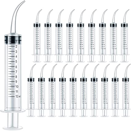 20 Pieces 12ml Dental Syringes with Curved Tip Dental Irrigation Syringes Disposable Plastic Dental Syringes Mouthwash Cleaner for Oral Care (With Scale)