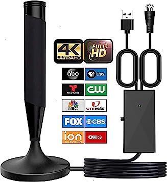 Antier Amplified Indoor Digital TV Antenna – Best Powerful Amplifier, Signal Booster & Has up to 450  Miles Range, Support 8K 4K Full HD Smart and Older Tvs with 10ft Coaxial Cable [2023 Release]