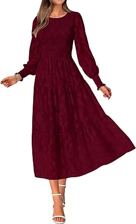 BTFBM Casual Women's 2024 Fall Dresses Elegant Wedding Guest Dress Long Sleeve Floral Midi Dress Flowy Bohemian Long Dress