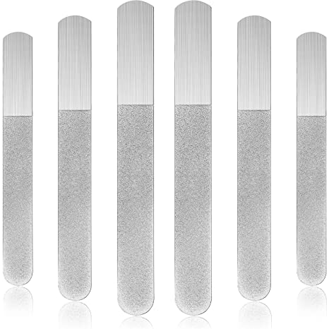 6 Pieces Stainless Steel Sapphire Nail File Double Side Diamond Nail File Metal Fingernail File Manicure Files for Salon Home and Travel