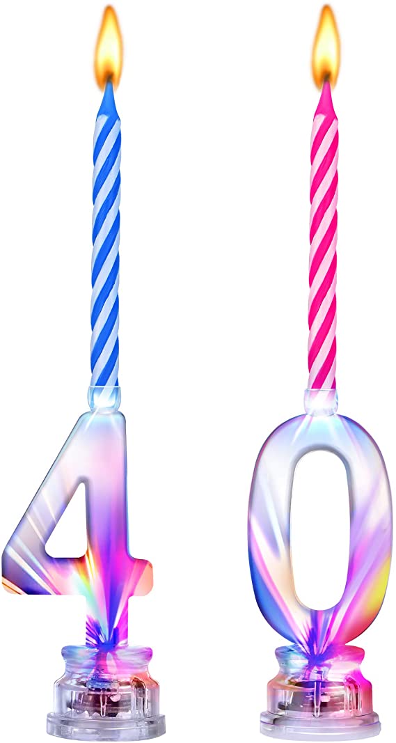 40th Birthday Candles LED Number Candle Flashing Number Birthday Cake Candles with Wax Candles for Birthday Wedding Anniversary Celebration Supplies