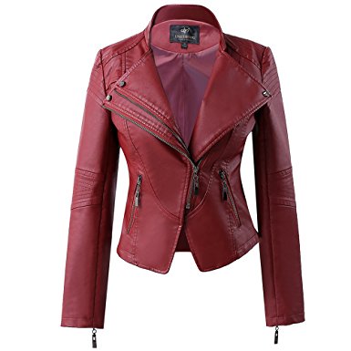 LingLuoFang LLF Women's Faux Leather Stand-up Collar Moto Biker Short Jacket,Cropped Jacket