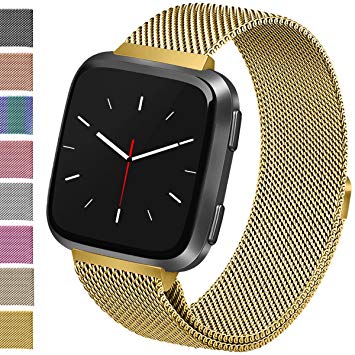 Vancle For Fitbit Versa Bands, Stainless Steel Milanese Mesh Loop Metal Replacement Wristbands with Magnet Lock for Fitbit Versa