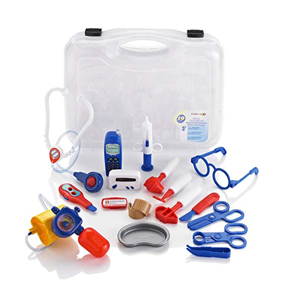 KiddyPlay Kids Doctor Kit - Deluxe 19 Piece Medical Carrycase - Childrens Doctors & Nurses Set