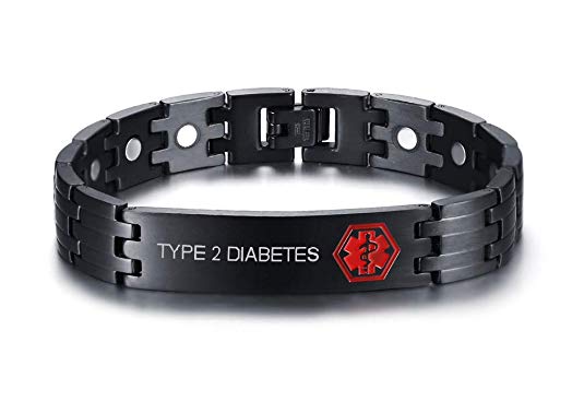 Free Engraving-Stainless Steel Magnetic Therapy Healthy Medical Alert ID Bracelets for Men