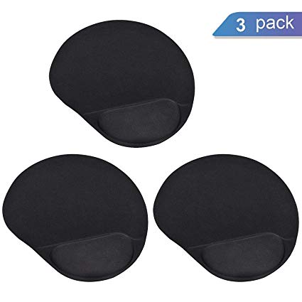 Ktrio Ergonomic Mouse Pad with Gel Wrist Rest with Non-Slip PU Base for Pain Relief for Computer, Laptop, Mac, Gaming and Office, Black. 3 Pack
