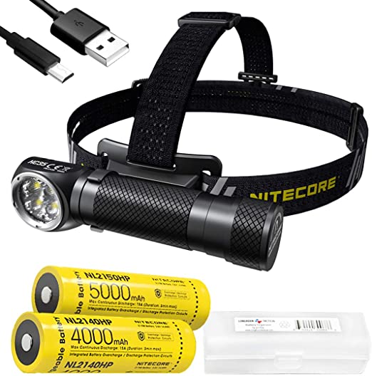 NITECORE HC35 2700 Lumen USB Rechargeable 21700 L-Shape Detachable Headlamp Flashlight with Extrap 5000mAh High Performance Battery and LumenTac Battery Case