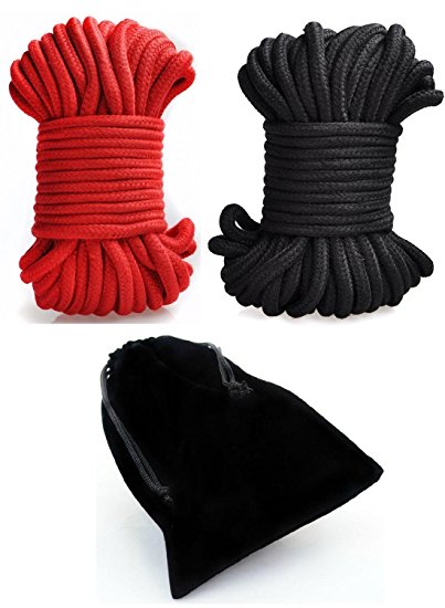 64 Feet of Japanese Shibari Bondage Rope Soft Cotton 2 Pack (Black, Red)