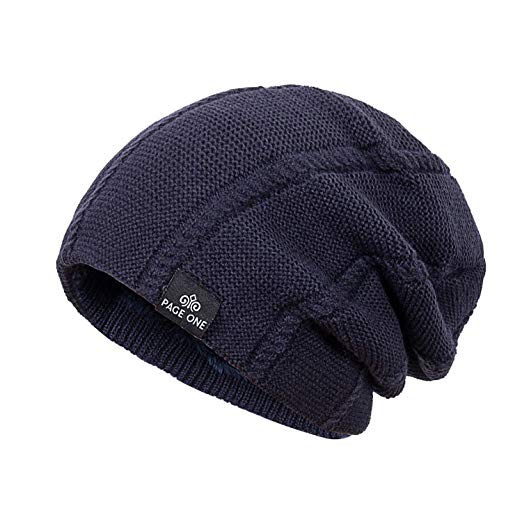 PAGE ONE Mens Winter Beanie Hat Warm Knit Hat Men Thick Fleece Lined Winter Hat Men Women