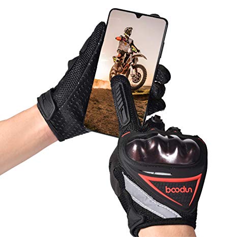 BOODUN Motorcycle Gloves Full Finger with Responsive Touchscreen, Breathable Motorbike Gloves Men Women with Lightweight for Outdoor Sports Road Cycling Camping