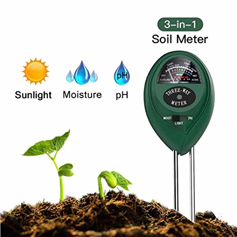Soil Tester Meter 3-in-1 Soil Test Kit for Moisture, Light and PH acidity Test ,Plants gift Gardening Tools for Home and Garden, Lawn, Farm, Plants, Herbs, Indoor & Outdoor Plant Care Soil Tester