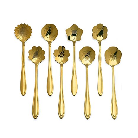 T-TOPER Stainless Steel Creative Tea Spoon (Set of 8),Gold Color