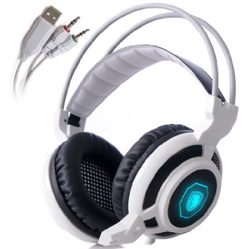 SADES Arcmage 3.5mm PC Gaming Headset Headphones with Microphone Volume Control Noise Canceling LED light for PC/Notebook/Laptop(White)