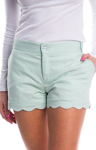PRETTODAY Women Summer Shorts 4 Colors Scalloped Hem Casual Short Pants