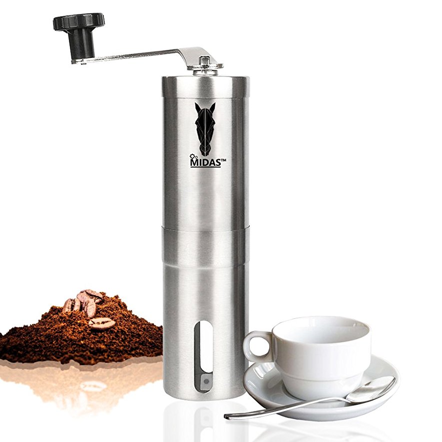 Midas Most Consistent Hand Coffee Grinder & Coffee Press - Ceramic Burr Manual Coffee Grinder fits in Aeropress