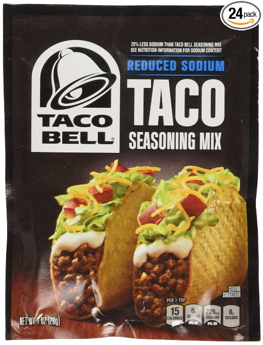 Taco Bell Seasoning Mix Reduced Sodium, 1 Ounce (Pack of 24)