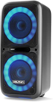 Dolphin SP-2120RBT Party Speakers - Portable & Rechargeable Sound System with Microphone, Bluetooth, USB, Hi-Fi Amplifier, Powerful Bass, 5-Band Equalizer & LED Lights - Long Battery Life - 2x12-inch