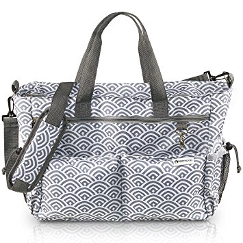 BABYHOOD X-Large Designer Baby Diaper Bag with 12 Multi-Use Pockets, Stroller and Shoulder Straps, Insulated Bottle Holders, and Padded Changing Mat