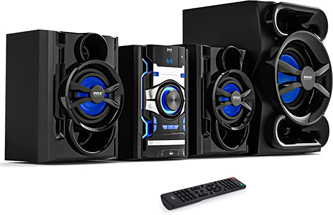 Pyle Wireless Bluetooth Stereo Shelf System - 800w CD & DVD Player for Home Audio, Theater, HD, Mic & AUX Input, MP3, USB, FM Radio, Bass Reflex Speaker, w/Remote Control, Music Sync LED - PHSKR14.5