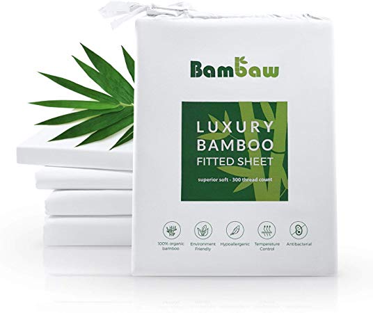 Bambaw Bamboo fitted sheet | European King Fitted Sheet | Temperature control | Hypoallergenic Sheet | Breathable Fabric | White - 160x200