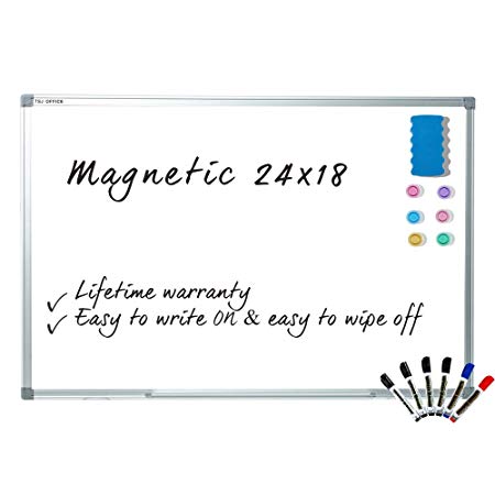 Dry Erase Board – Wall Mounted White Board Magnetic Whiteboard for Office, Home & School – 24x18 Inch Aluminum Framed Whiteboard with Detachable Pen Tray