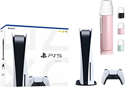 PS5 - Sony Playstation 5 Console Disc Version   Wireless Controller, White - x86-64-AMD Ryzen Zen 8 Cores, AMD Radeon RDNA 2, 16GB GDDR6, 825GB SSD, 120Hz 8K Output - BROAGE Random Color Water Bottle