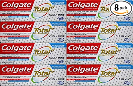 Colgate Total Anticavity Fluoride and Antigingivitis Toothpaste, Clean Mint, Travel Size, TSA Aproved, 0.88 Ounce (Pack of 8)