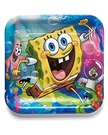 American Greetings SpongeBob SquarePants 9" Square Plate, Party Supplies Novelty (8-Count)