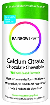 Rainbow Light Calcium Citrate Chocolate Chewable Wafers Food-Based Formula, 45-Count