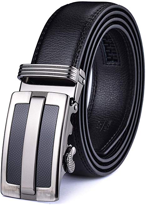 Men's Leather Ratchet Dress Belt - XDEER Adjustable Slide Belts for Men with Automatic Buckle