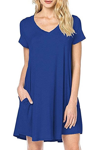 VOGRACE Womens T-shirt Dresses Short Sleeve Pockets Loose Summer Casual Dress