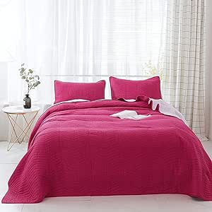 KASENTEX Authentic 100% Cotton 3-Piece Oversized King Quilt Set Soft Bedspread Coverlet Sets (Red, 112X106+20X36 X2)