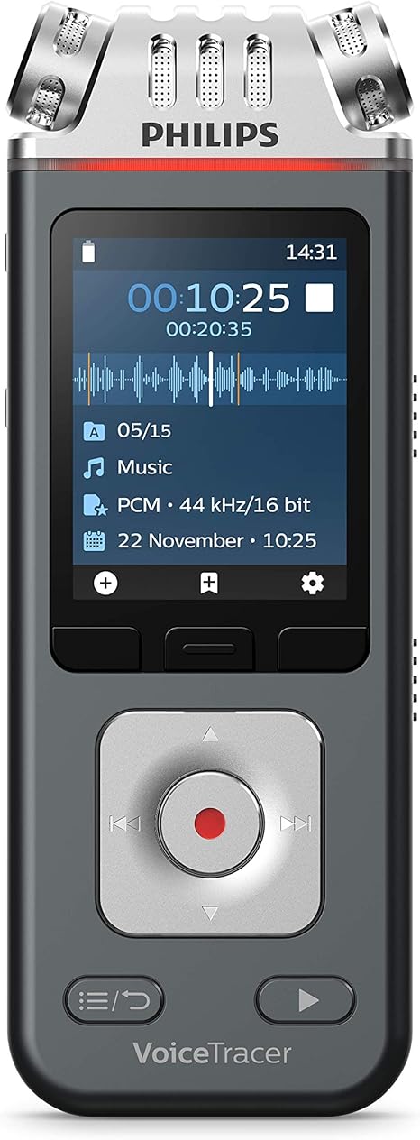 Philips Voice Tracer Audio Recorder DVT6110/00 Digital Notes Three Fidelity Microphone Rechargeable Battery Smartphone App 24 Bit Recording