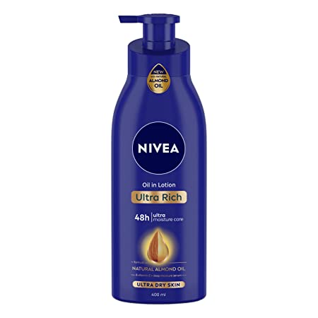 Nivea Body Lotion for Extremely Dry Skin, Oil in Lotion Ultra Rich, With Natural Almond Oil & Vitamin E, 48h Moisture Care, 400 ml