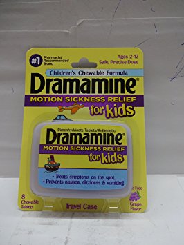 Dramamine Motion Sickness Relief for Kids, Grape Flavor, 8 Count (Pack of 2)