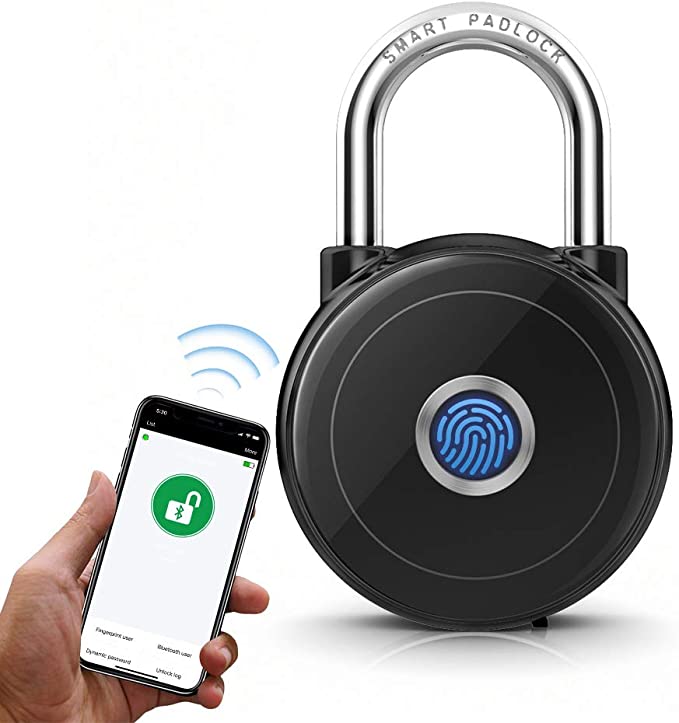 Smart Padlock, Bluetooth Padlock, EEOO Keyless Padlock for iOS/Android, Unlock via Fingerprint/APP, Suitable for Gym, Backpack, Bike, Office, Door, Warehouse, Garage, School Lockers - Black