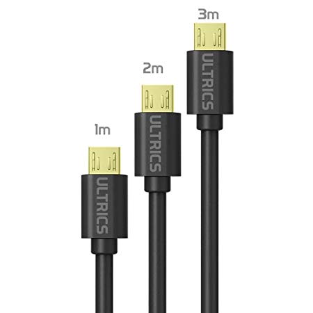 ULTRICS® Micro USB Cable Premium Quality USB 2.0 Gold Plated Male A to Micro B Durable High-Speed Data Sync Charging Cable Android, Samsung, Tablets, PS4 - [1M 2M 3M Pack]