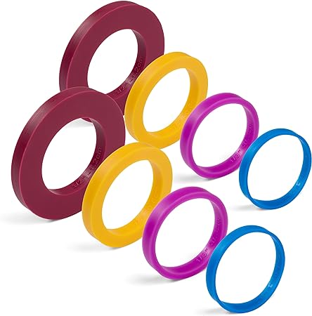 GreenOlive Rolling Pin Guide Ring Spacer Bands (8 Piece Set) Multicolored Flexible Silicone Slip On Baking Accessories Fit 1 3/4” to 2” Wide Dough Rollers