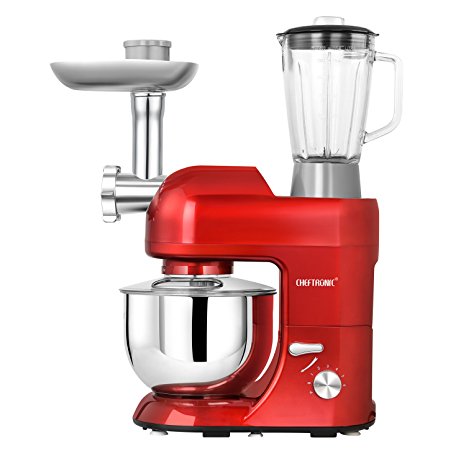 CHEFTRONIC Stand Mixers SM-1086 120V/650W 5.3qt Bowl Multifunction Kitchen Electric Mixer Machine (Red)