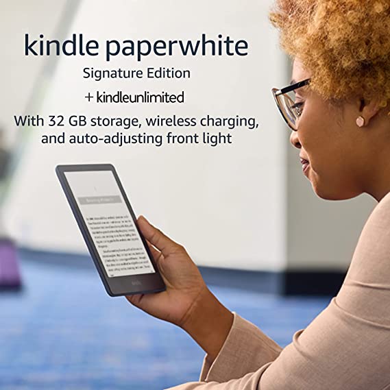 Kindle Paperwhite Signature Edition (32 GB) – With a 6.8" display, wireless charging, and auto-adjusting front light – Without Lockscreen Ads  3 Months Free Kindle Unlimited (with auto-renewal) – Denim