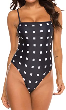 Eomenie Women One Piece Swimsuit High Cut Swimwear Backless Monokini Removable Strap Bathing Suit