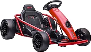 Aosom 24V 8.1 MPH Electric Go Kart, Drifting Car Battery Powered Ride on Toy Outdoor with Slow Start, Music, Horn Honking and Safety Belt, for 8-12 Years Old, Red