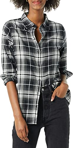 Amazon Essentials Women's Classic-Fit Long-Sleeve Lightweight Plaid Flannel Shirt