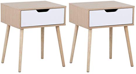 Yaheetech Mid Century Bedside Table Nightstand for Bedroom - Sofa Side End Tables with Storage Drawer Wood Legs, 19L x 16W x 22.5H Inch, Set of 2