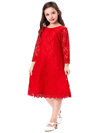 GRACE KARIN Girls 3/4 Sleeve Round Neck Lace Kids Dresses