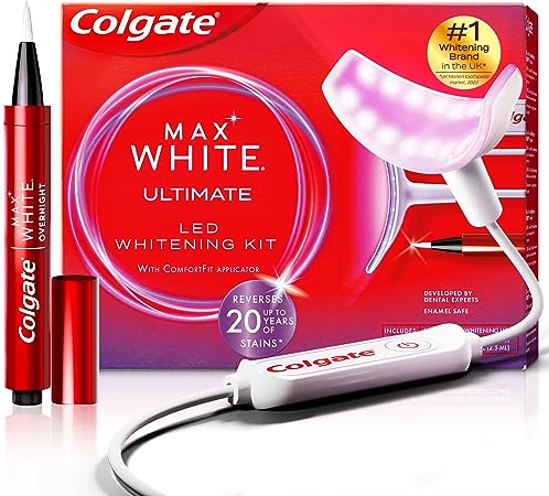 Colgate Max White Ultimate at Home LED Teeth whitening kit | Enamel Safe | Reverses up to 20 Years of Stains** | Whitening Pen & Smartphone Powered LED Whitening Light | Developed by Dental Experts