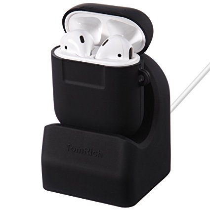 Bundle: TomRich T360 Airpods Charging Station - Airpods Charger Stand Dock with Airpods Case Cover for Airpods Accessories Pack - Black